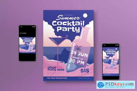 Purple Gradient Summer Cocktail Party Flyer Set