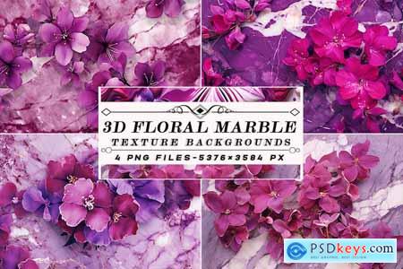 3D Floral Fuchsia and Purple Marble Background