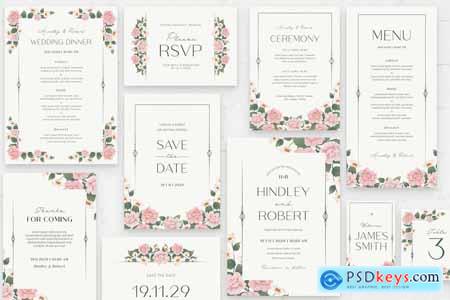 Wedding Invite Template Set with Flowers
