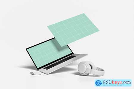 Floating Laptop and Screen Mockup
