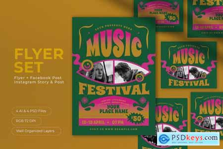 Green 70s Music Festival Flyer Set