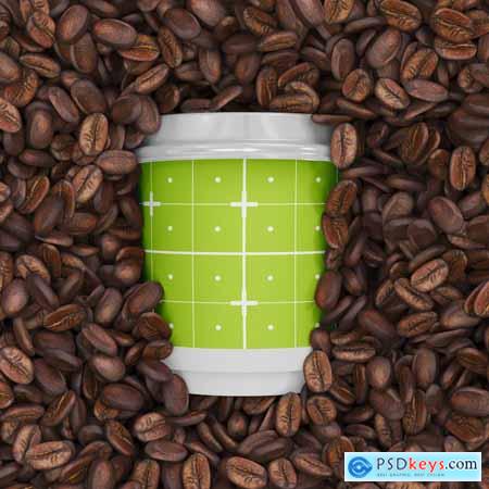 Scene with Paper Cups and Coffee Beans Mockup