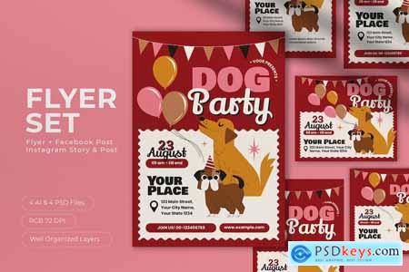 Red Cartoon Dog Party Flyer Set