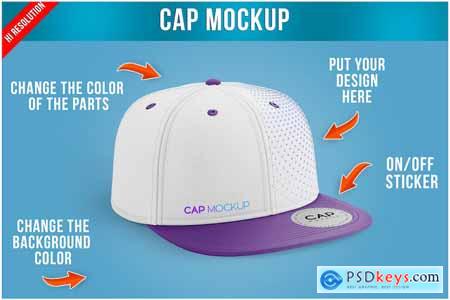 Snapback Cap with Sticker Mockup Template ZGGXUQN