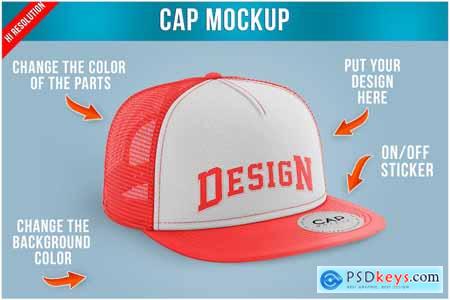 Snapback Truck Hat with Sticker Mockup Template