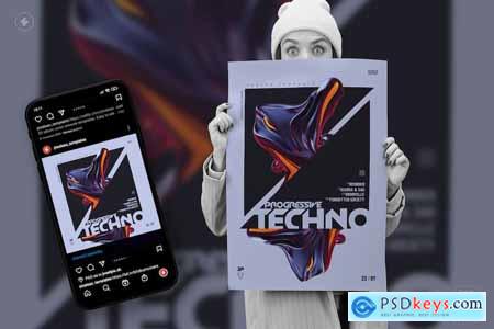 Techno Party Flyer, Event Poster Template vol.3