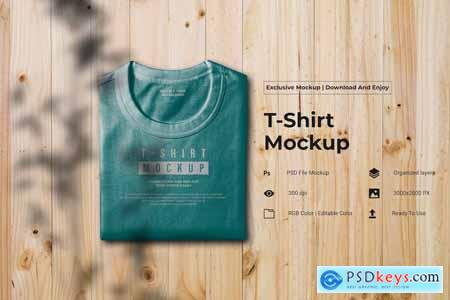 T-Shirt Mockup With Wooden Baground