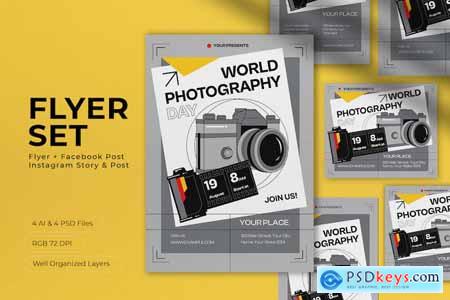 Grey Minimalist World Photography Day Flyer Set