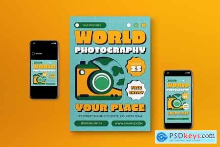 Green Flat Design World Photography Flyer Set
