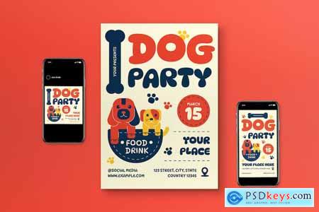 Blue Geometric Dog Party Flyer Set