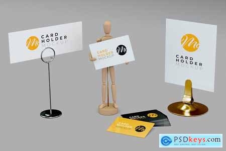 Card Holder Set with Wooden Mannequin Mockup