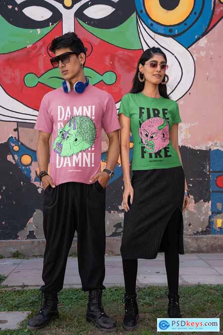 Gildan T-Shirt Mockup of a Man and Woman Posing