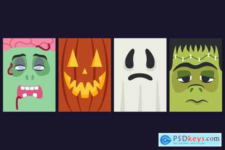 Set of Halloween Posters with Monsters