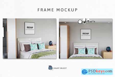 Photo Frame Mockup in Bedroom