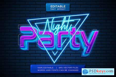 Night party neon editable vector text effect