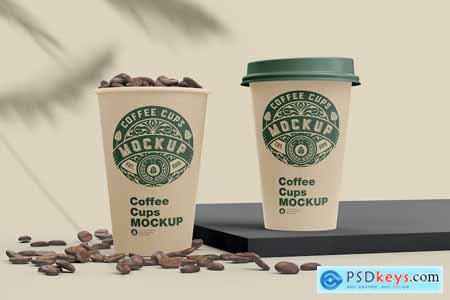 Scene with Paper Cups and Coffee Beans Mockup