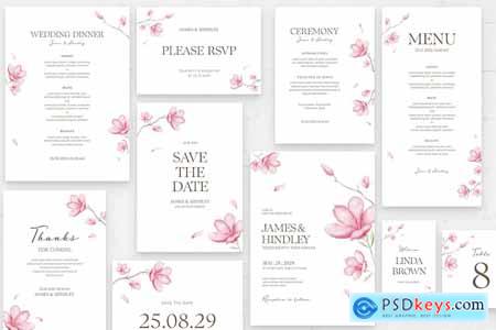 Pink Flowers Wedding Templates Set