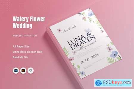 Watery Flower Wedding Invitation