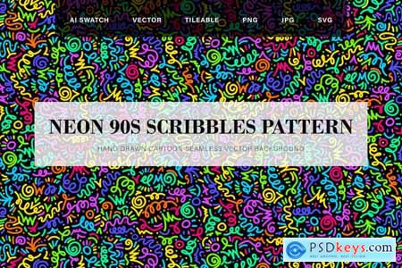 Neon 90s Squiggle Scribbles Seamless Pattern