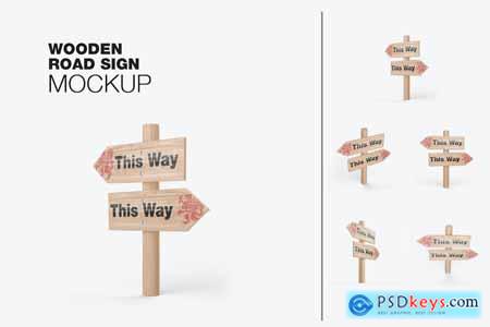 Pack Wooden Direction Signs Mockup