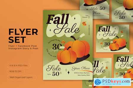 Green Gradient Fall Sale Flyer Set