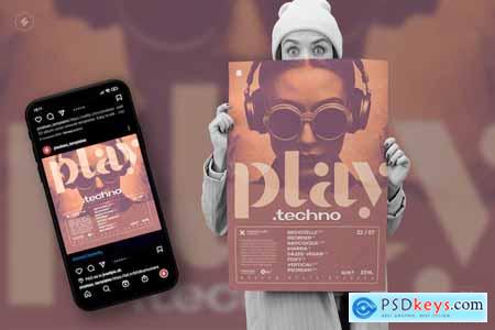 Play Techno  Party Flyer, Event Poster