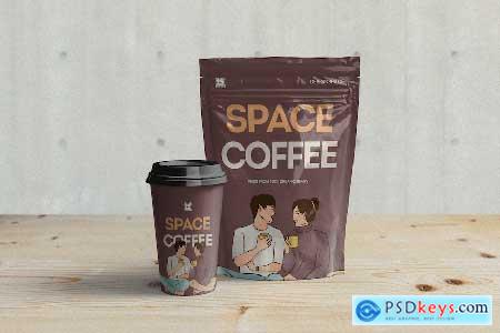 Coffee Package and Cup Mockup Template