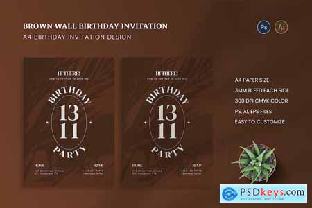 Brown Wall Birthday Invitation