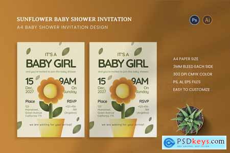 Sunflower Baby Shower Invitation