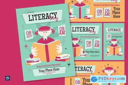 Mid century literacy day flyer Set