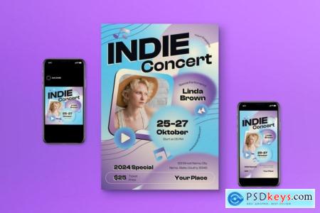 Blue Gradient Indie Concert Flyer Set