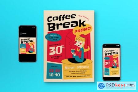 Red Mid Century Coffee Break Promo Flyer Set