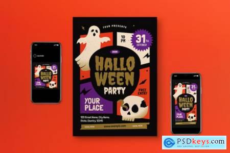 Black Flat Design Halloween Party Flyer Set