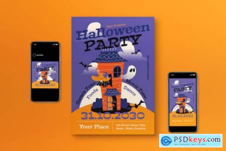 Purple Flat Design Halloween Party Flyer Set