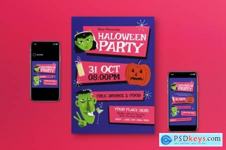 Purple Mid Century Halloween Party Flyer Set