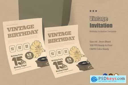 Vintage Gramaphy Birthday Invitation