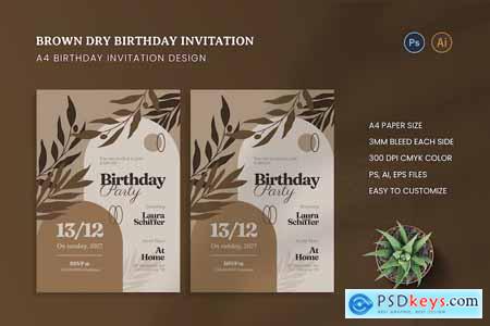 Brown Dry Leaf Birthday Invitation