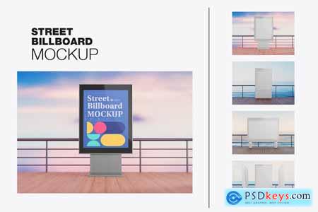 Beach Scene with Billboard Advertisement Mockup