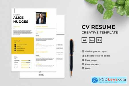 Professional and Creative CV Resume Template VETGHXV