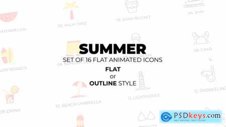 Summer - Set of 16 Animated Icons Flat or Outline style 46354580
