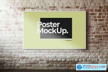 Vintage Poster Frame Mock Up With Brick Wall #04