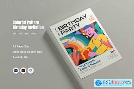Colorful Pattern Birthday Invitation