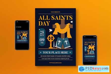 Yellow Blue Flat Design All Saints Day Flyer Set