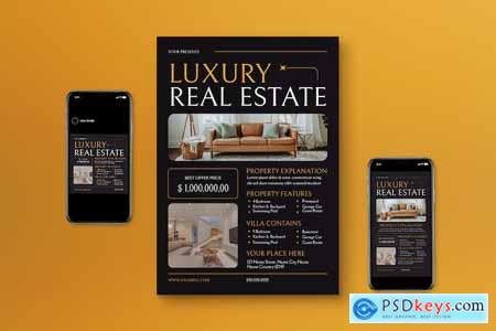 Gold and Black Luxury Real Estate Flyer Set