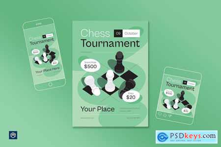 Flat Green Chess Tournament Flyer Set 002