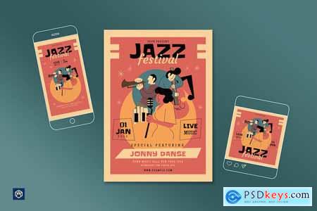 Retro Orange Jazz Festival Flyer Set