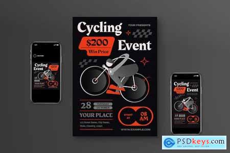 Black Minimalist Cycling Event Flyer Set