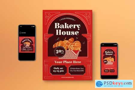 Red Retro Bakery House Flyer Set