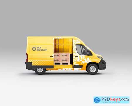 Panel Van with Pallet and Boxes Mockup