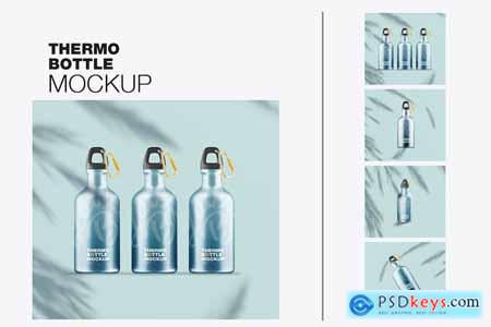 Set Metallic Thermo Bottles Mockup